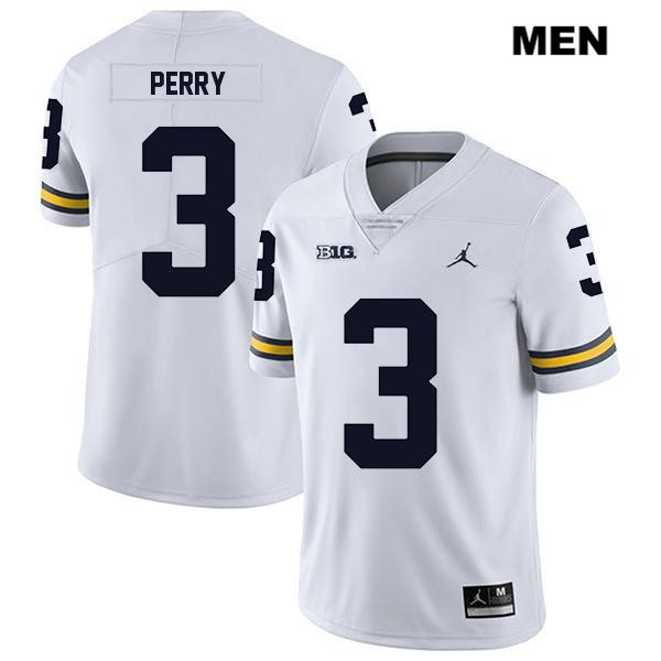 Men's NCAA Michigan Wolverines Jalen Perry #3 White Jordan Brand Authentic Stitched Legend Football College Jersey IQ25S37GR